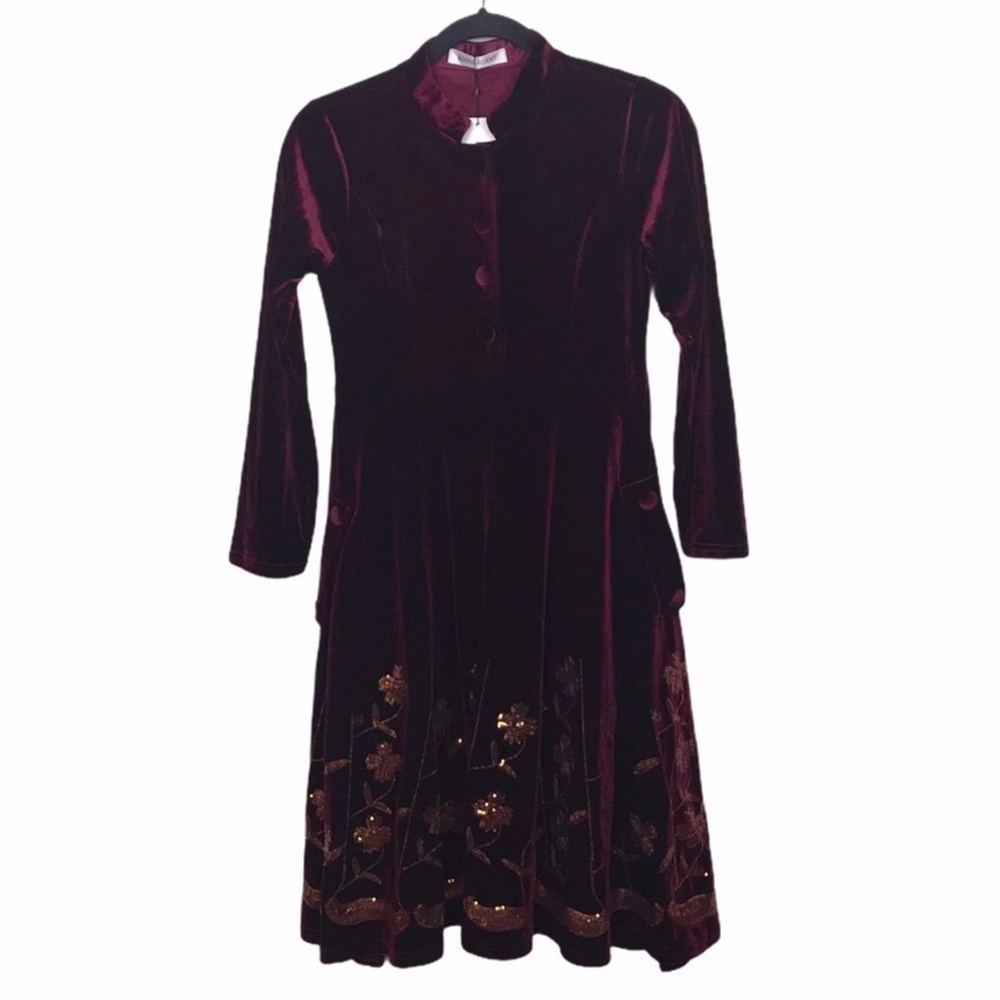 KIS Rose Elegant Burgundy Velvet Sequin Dress NWT Small